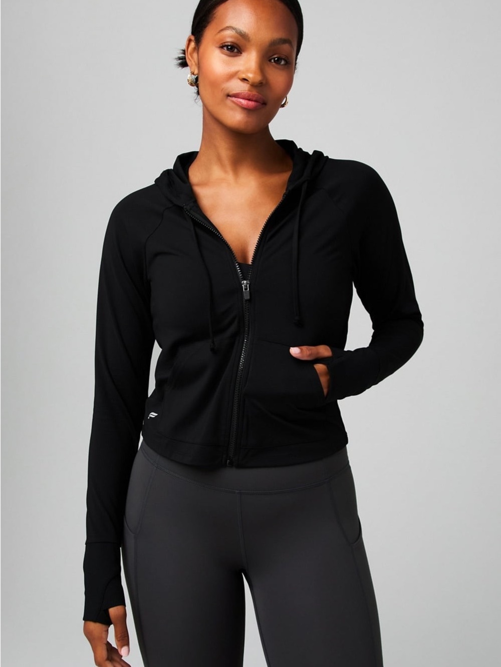 Fabletics Black Full‑Zip Hooded Jacket